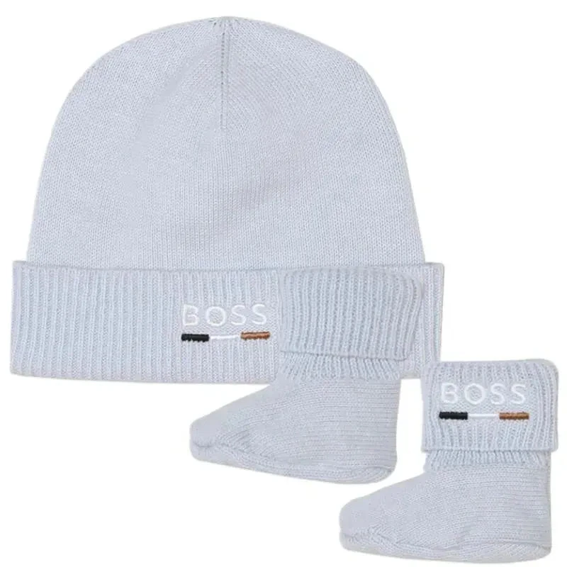Hugo Boss Baby - Boy Knit Hat & Footie Set, Blue 3 Hugo Boss Baby - Boy Knit Hat & Footie Set, Blue