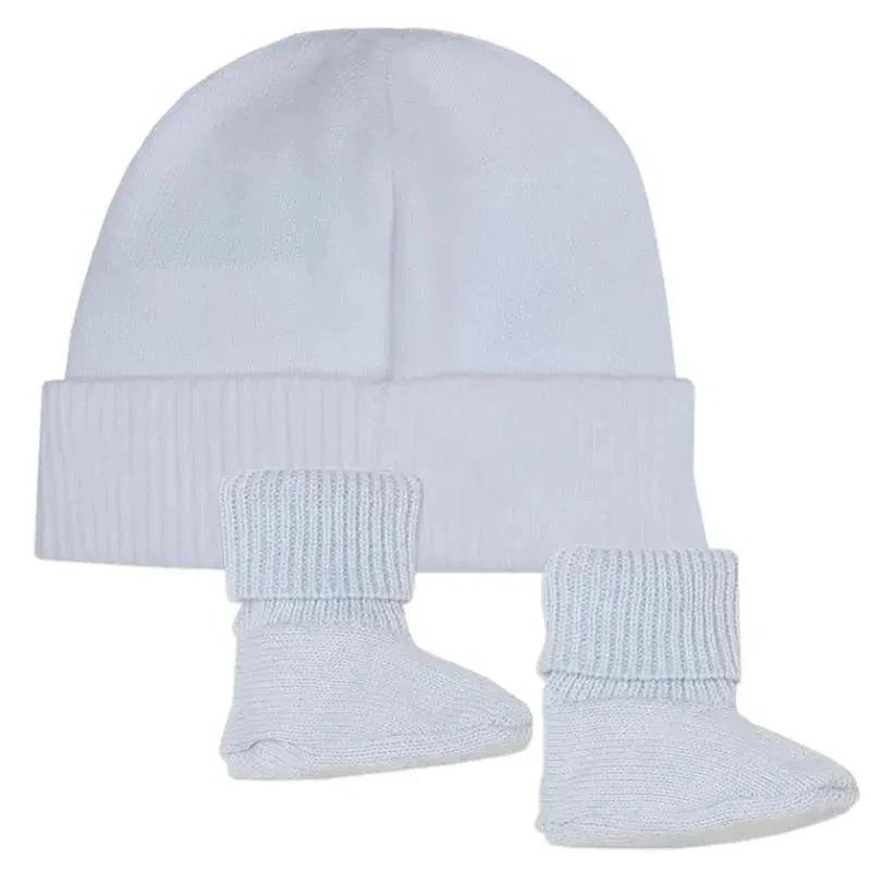 Hugo Boss Baby - Boy Knit Hat & Footie Set, Blue 4 Hugo Boss Baby - Boy Knit Hat & Footie Set, Blue - Image 2