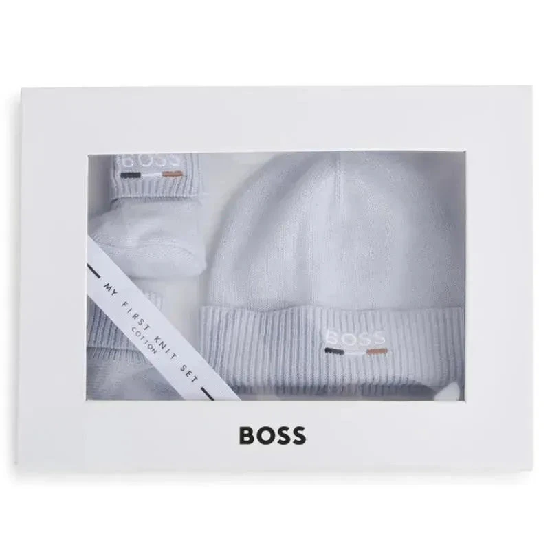 Hugo Boss Baby - Boy Knit Hat & Footie Set, Blue 6 Hugo Boss Baby - Boy Knit Hat & Footie Set, Blue - Image 4