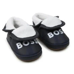 Hugo Boss Baby - Faux Sherling Leather Slippers, Navy
