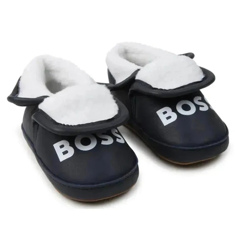 Hugo Boss Baby - Faux Sherling Leather Slippers, Navy 3 Hugo Boss Baby - Faux Sherling Leather Slippers, Navy