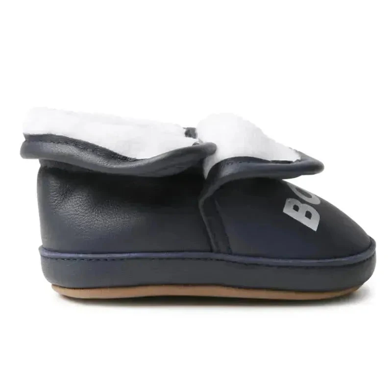 Hugo Boss Baby - Faux Sherling Leather Slippers, Navy 4 Hugo Boss Baby - Faux Sherling Leather Slippers, Navy - Image 2