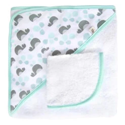 JJ Cole Hooded Towel, Aqua Whales