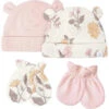 Just Born - Baby-girls 4-piece Caps & Mittens SetMittens, Dusty Pink And Floral, 0-6M -Macro Baby Store just born baby girls 4 piece caps mittens setmittens dusty pink and floral 0 6m image 1