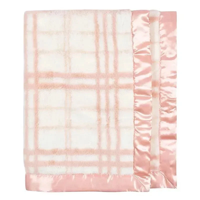 Just Born - Pink Plush Plaid Baby Blanket 3 Just Born - Pink Plush Plaid Baby Blanket