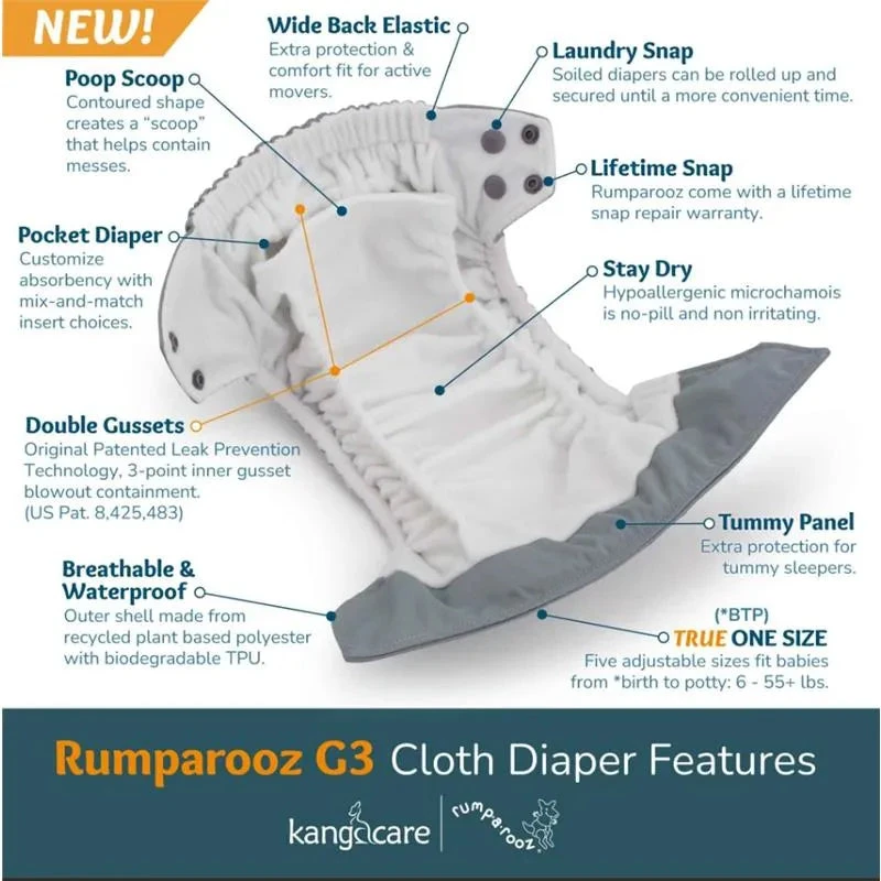 Kanga Care - Rumparooz G3 One Size Pocket Cloth Diaper, Clover 4 Kanga Care - Rumparooz G3 One Size Pocket Cloth Diaper, Clover - Image 2
