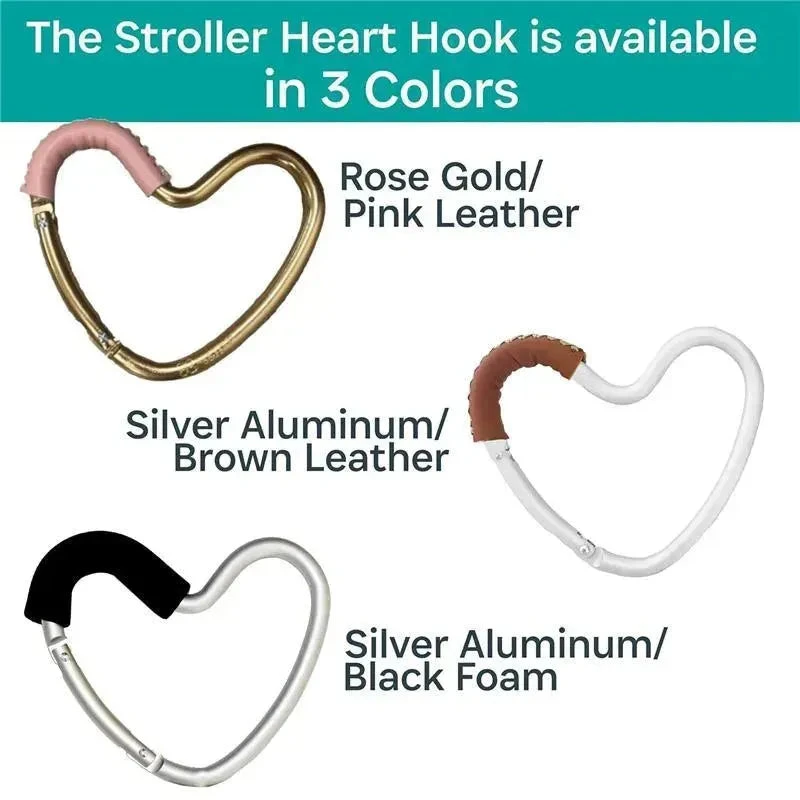 Kidco - BUGGY HEART HOOK By BUGGYGEAR, Silver Aluminum/Brown Leather 4 Kidco - BUGGY HEART HOOK By BUGGYGEAR, Silver Aluminum/Brown Leather - Image 2