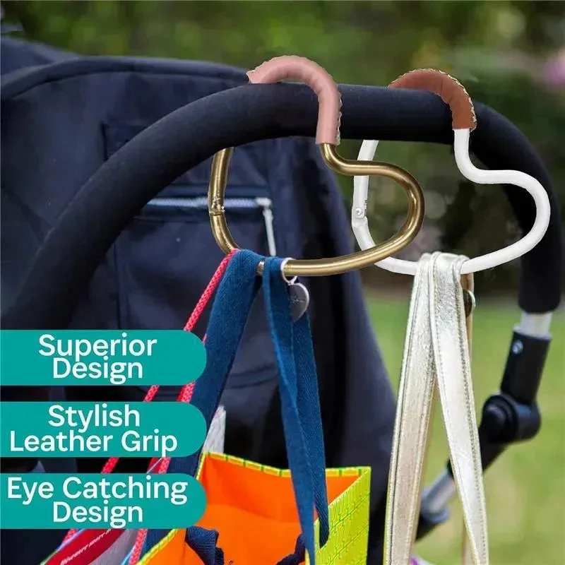 Kidco - BUGGY HEART HOOK By BUGGYGEAR, Silver Aluminum/Brown Leather 5 Kidco - BUGGY HEART HOOK By BUGGYGEAR, Silver Aluminum/Brown Leather - Image 3