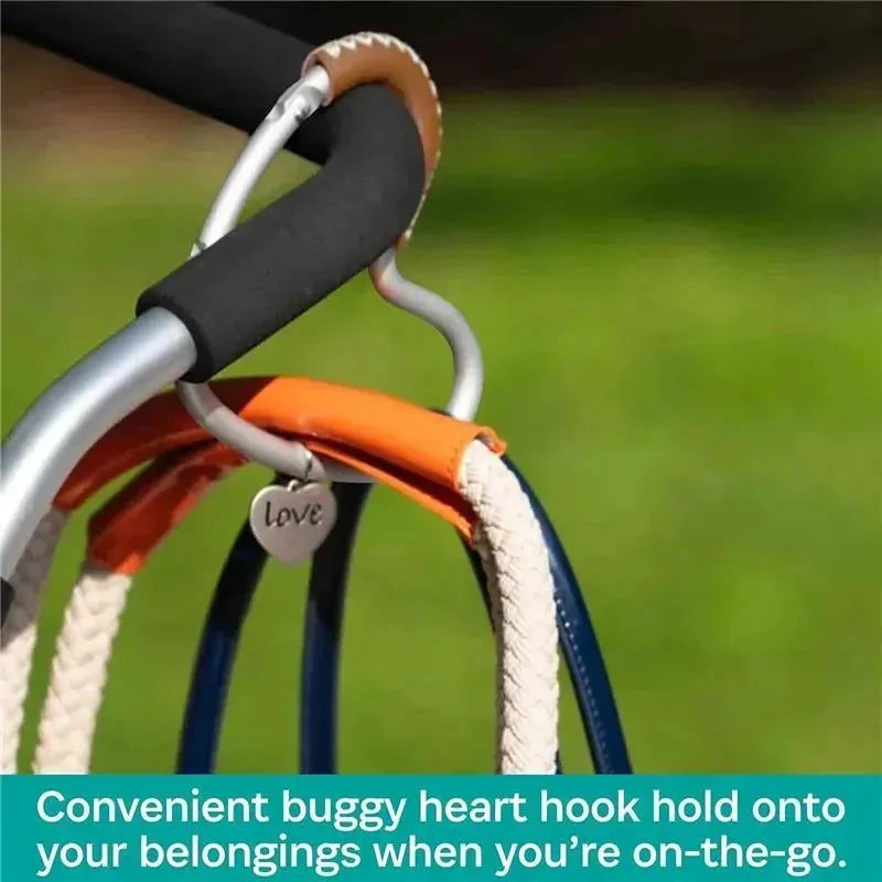 Kidco - BUGGY HEART HOOK By BUGGYGEAR, Silver Aluminum/Brown Leather 6 Kidco - BUGGY HEART HOOK By BUGGYGEAR, Silver Aluminum/Brown Leather - Image 4