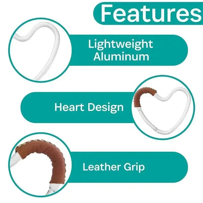 Kidco - BUGGY HEART HOOK By BUGGYGEAR, Silver Aluminum/Brown Leather 8 Kidco - BUGGY HEART HOOK By BUGGYGEAR, Silver Aluminum/Brown Leather - Image 6