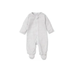 Kissy Kissy - Baby Neutral Stripe Footie With Zip, Silver