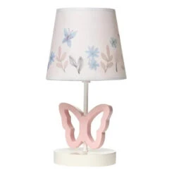 Lambs & Ivy - Baby Blooms Pink Butterfly Nursery Lamp With Floral Shade & Bulb