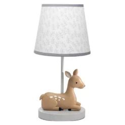 Lambs & Ivy - Deer Park Woodland Taupe Lamp With Gray/White Shade & Bulb