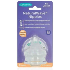 Lansinoh - 2Pk NaturalWAVE Silicone Baby Bottle Nipples, Slow Flow
