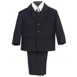 Lito - Boy's 3 Button 5 Piece Suit With Shirt, Vest, And Tie (Black)