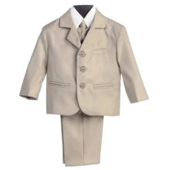 Lito - Boy's 3 Button 5 Piece Khaki Suit With Shirt, Vest, And Tie