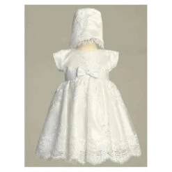 Lito - Embroidered Tulle Dress With Bonnet, White