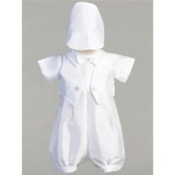 Lito - Baby Boy Poly Bengaline Romper With Hat, White