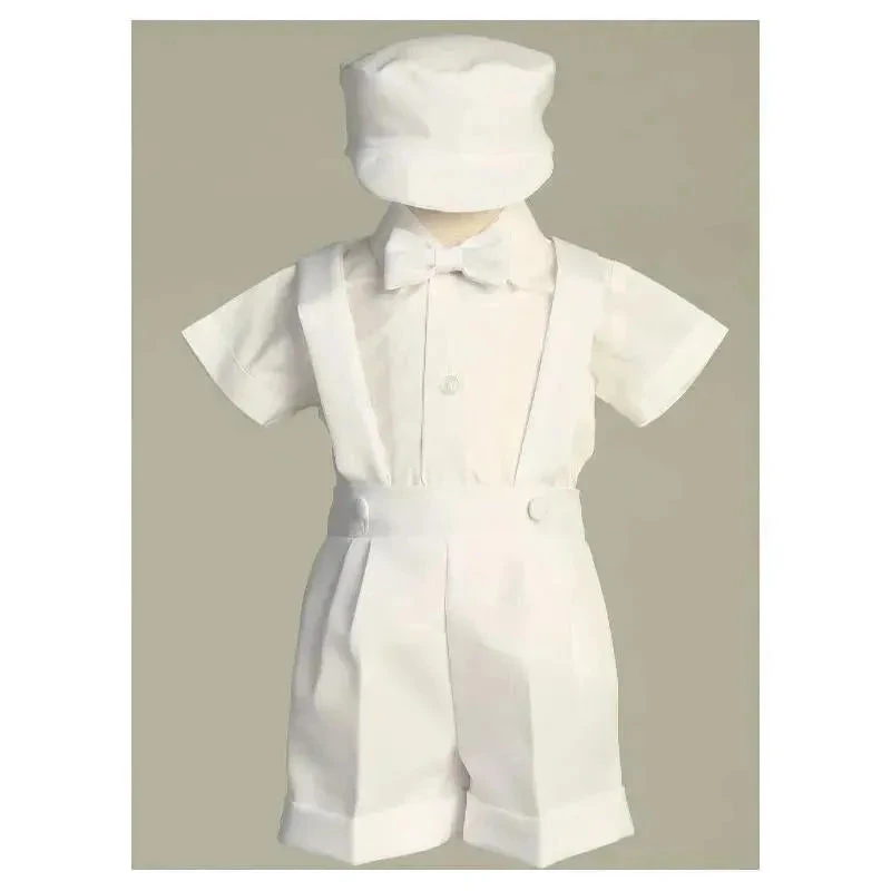 Lito - Special Occasion Suspenders And Short Set With Hat, White 3 Lito - Special Occasion Suspenders And Short Set With Hat, White