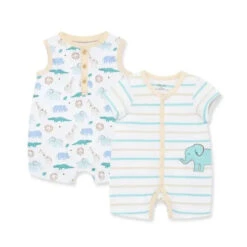 Little Me - 2Pk Baby Boy Safari Cotton Rompers