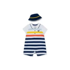 Little Me Striped Whale Romper - Blue