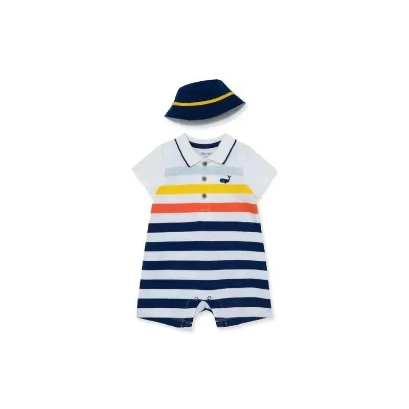 Little Me Striped Whale Romper - Blue 3 Little Me Striped Whale Romper - Blue