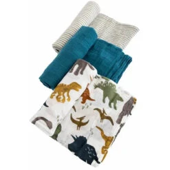 Little Unicorn - 3Pk Cotton Muslin Swaddle, Dino Friends 2