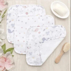 Living Textiles - 3Pk Baby Muslin Wash Cloths, Birds -Macro Baby Store living textiles 3pk baby muslin wash cloths birds image 3