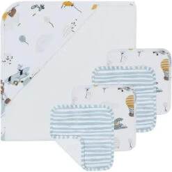 Living Textiles - Baby Hooded Towel 5pc Bath Gift Set, Up Up And Away, Blue