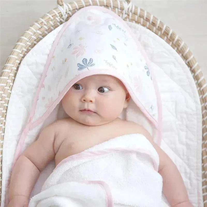 Living Textiles - Baby Organic Muslin Hooded Towel, Botanical 5 Living Textiles - Baby Organic Muslin Hooded Towel, Botanical - Image 3
