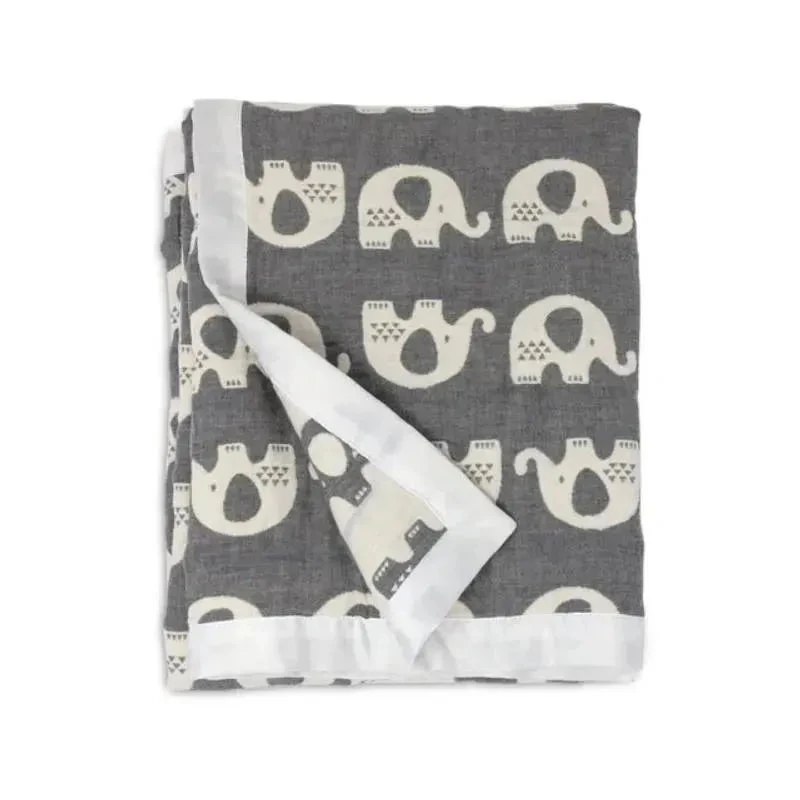 Living Textiles - Grey Elephant Cotton Muslin Jacquard Blanket 3 Living Textiles - Grey Elephant Cotton Muslin Jacquard Blanket