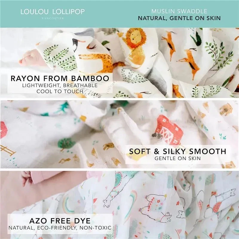 Loulou Lollipop - Muslin Swaddle, Blue Whales 7 Loulou Lollipop - Muslin Swaddle, Blue Whales - Image 5