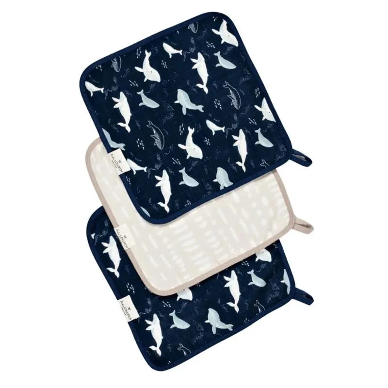 Loulou Lollipop - Washcloth Set - 3Pk, Blue Whales 3 Loulou Lollipop - Washcloth Set - 3Pk, Blue Whales
