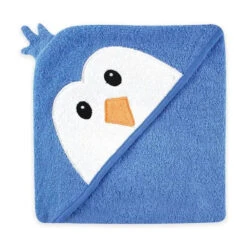 Luvable Friends Animal Face Hooded Towel, Blue Penguin