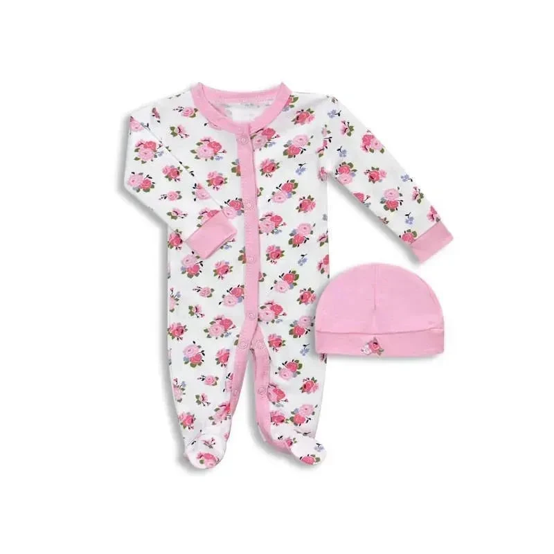Luvable Friends Preemie Sleep N Play & Cap, Baby Girl Floral 3 Luvable Friends Preemie Sleep N Play & Cap, Baby Girl Floral