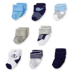 Luvable Friends - 8Pk Terry Whale Sock, 0/6M