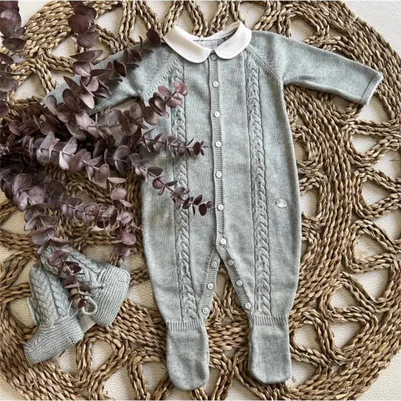 Martin Aranda - Long Sleeve Romper With Feet All Knitwear Porcelana, Blue Grey 3 Martin Aranda - Long Sleeve Romper With Feet All Knitwear Porcelana, Blue Grey