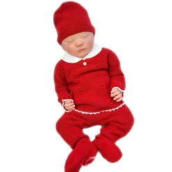 Martin Aranda - Take Me Home Set Petit Flowers Sweater, Leggins & Bonnet, Red
