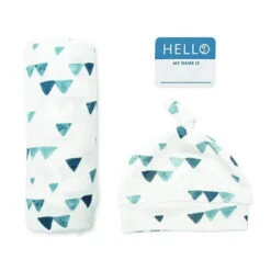 Mary Meyer - Lulujo Hello World Hat & Swaddle Set, Navy Triangles