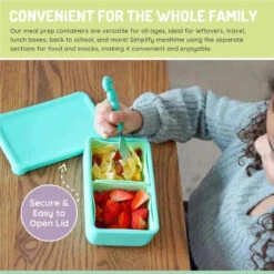 Melii - 100% Silicone Bento Box With Removable Dividers, 2 Compartments, Blue Mint -Macro Baby Store melii 100 silicone bento box with removable dividers 2 compartments blue mint image 4