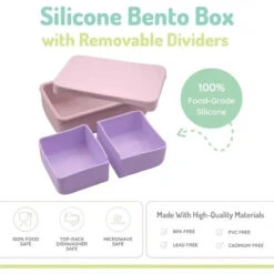 Melii - 100% Silicone Bento Box With Removable Dividers, 2 Compartments, Pink Purple -Macro Baby Store melii 100 silicone bento box with removable dividers 2 compartments pink purple image 3