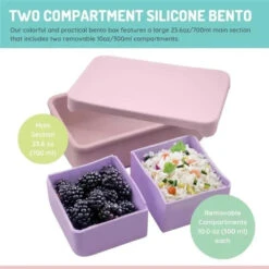 Melii - 100% Silicone Bento Box With Removable Dividers, 2 Compartments, Pink Purple -Macro Baby Store melii 100 silicone bento box with removable dividers 2 compartments pink purple image 4