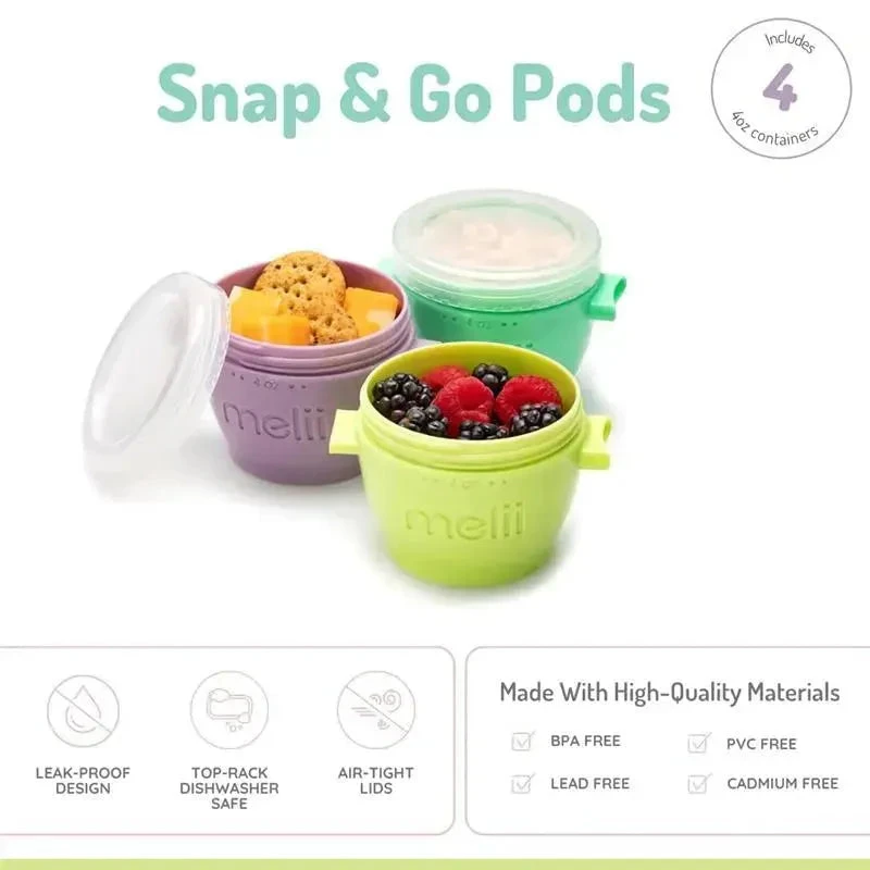 Melii - 4Pk Snap & Go Baby Food Storage Containers With Lids, Multicolour, 4 Oz 4 Melii - 4Pk Snap & Go Baby Food Storage Containers With Lids, Multicolour, 4 Oz - Image 2