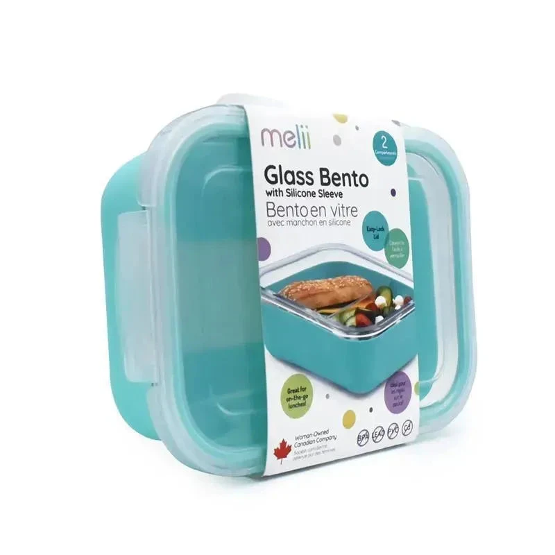 Melii - Glass Bento Box With Sleeve, Oven, Microwave, Freezer & Dishwasher Safe, 25oz, Blue 5 Melii - Glass Bento Box With Sleeve, Oven, Microwave, Freezer & Dishwasher Safe, 25oz, Blue - Image 3