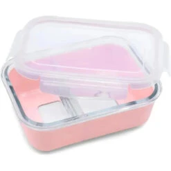 Melii - Glass Bento Box With Sleeve, Oven, Microwave, Freezer & Dishwasher Safe, 25oz, Pink