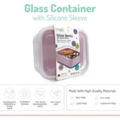 Melii - Glass Bento Box With Sleeve, Oven, Microwave, Freezer & Dishwasher Safe, 25oz, Pink -Macro Baby Store melii glass bento box with sleeve oven microwave freezer dishwasher safe 25oz pink image 3