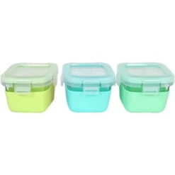 Melii - Glass Food Storage Containers With Silicone Sleeve, 5.4oz, Mint, Blue, Lime