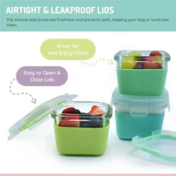 Melii - Glass Food Storage Containers With Silicone Sleeve, 5.4oz, Mint, Blue, Lime -Macro Baby Store melii glass food storage containers with silicone sleeve 5 4oz mint blue lime image 4