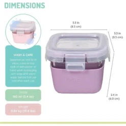 Melii - Glass Food Storage Containers With Silicone Sleeve, 5.4oz, Pink, Purple, Grey -Macro Baby Store melii glass food storage containers with silicone sleeve 5 4oz pink purple grey image 2