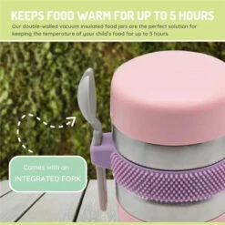 Melii - Stainless Steel Food Jar, 10.1oz, Double Walled, Vacuum Insulated, Pink, Purple, Grey -Macro Baby Store melii stainless steel food jar 10 1oz double walled vacuum insulated pink purple grey image 4